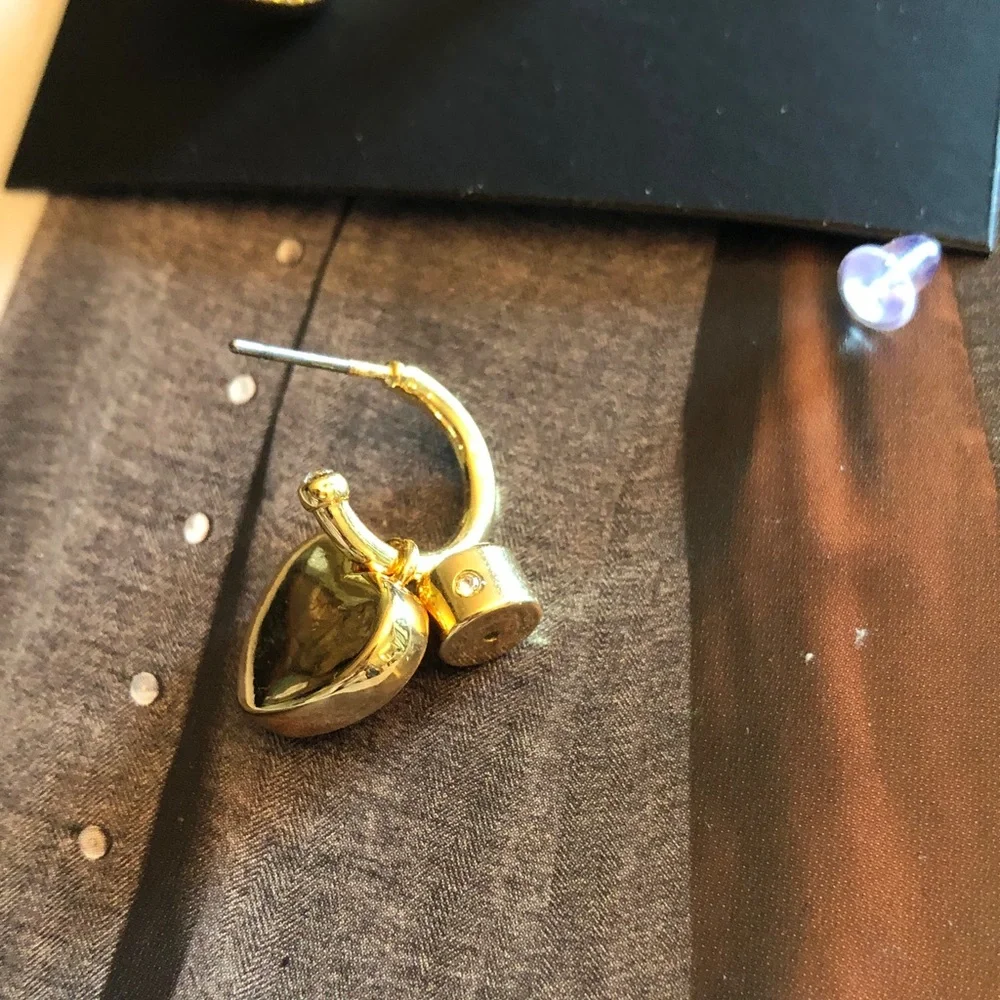 Authentic New on card. COACH Gold Heart Drop Earrings with Red Crystal Centers - Picture 5 of 8